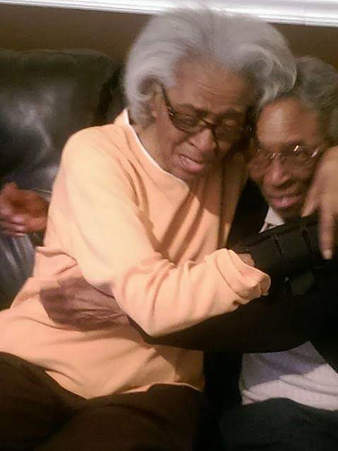 Elizabeth hugging her friend